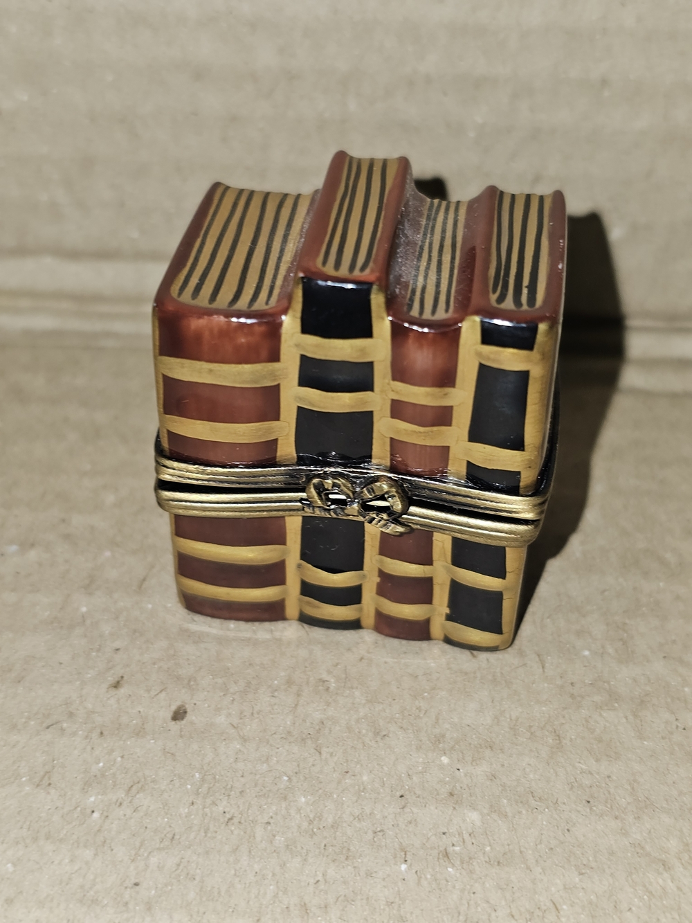 Limoges Brown, Black & Gold Book Stack Trinket Box